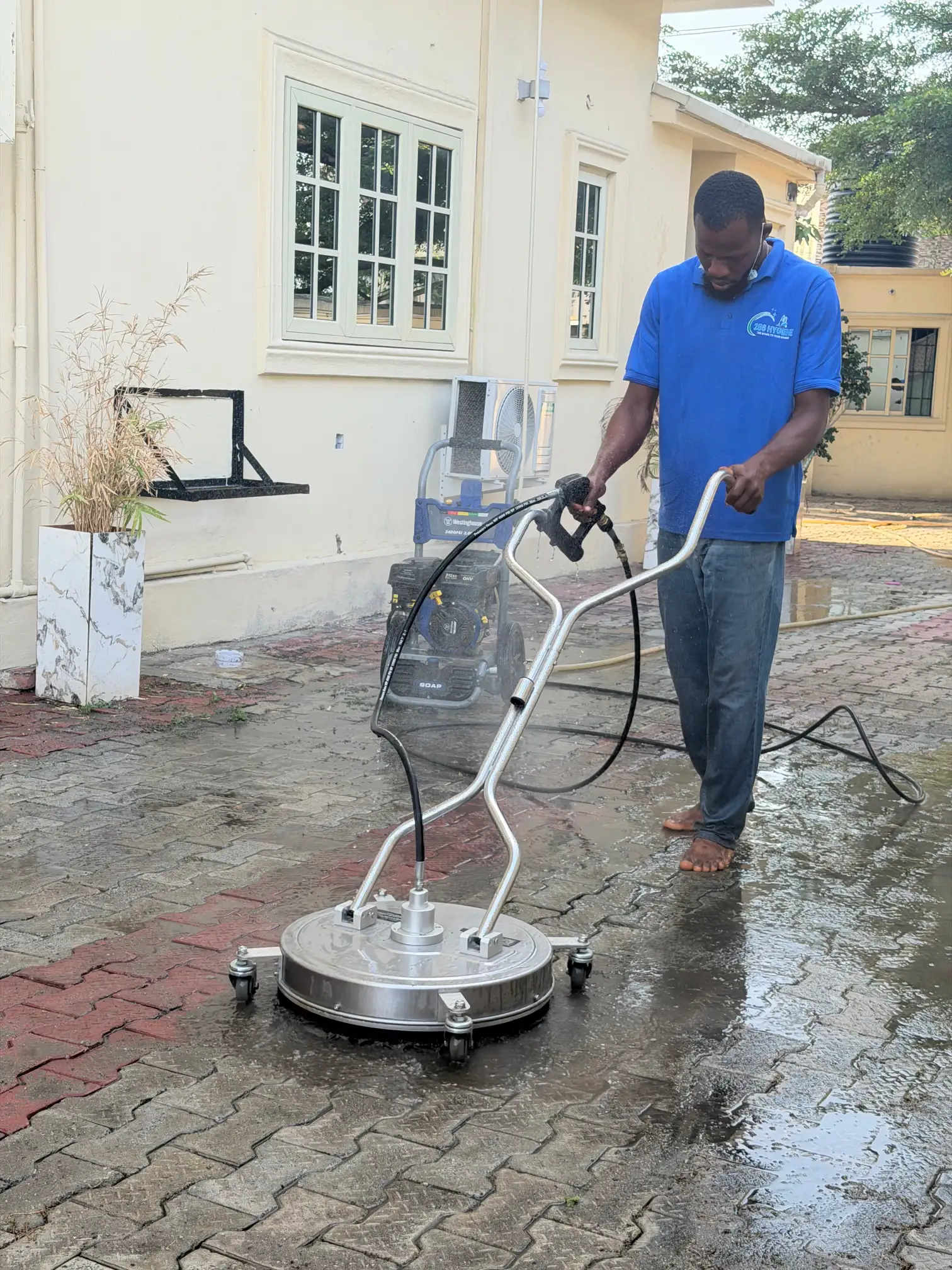 Pressure washing outdoor tiles